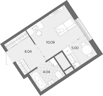 Планировка Студия, 25,17 м² в ЖК Бодровский