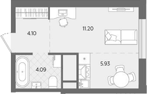 Планировка Студия, 25,32 м² в ЖК Бодровский