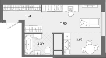 Планировка Студия, 27,61 м² в ЖК Бодровский