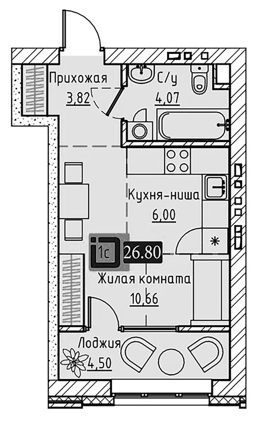 Планировка Студия, 26,8 м² в ЖК Брик Хаус