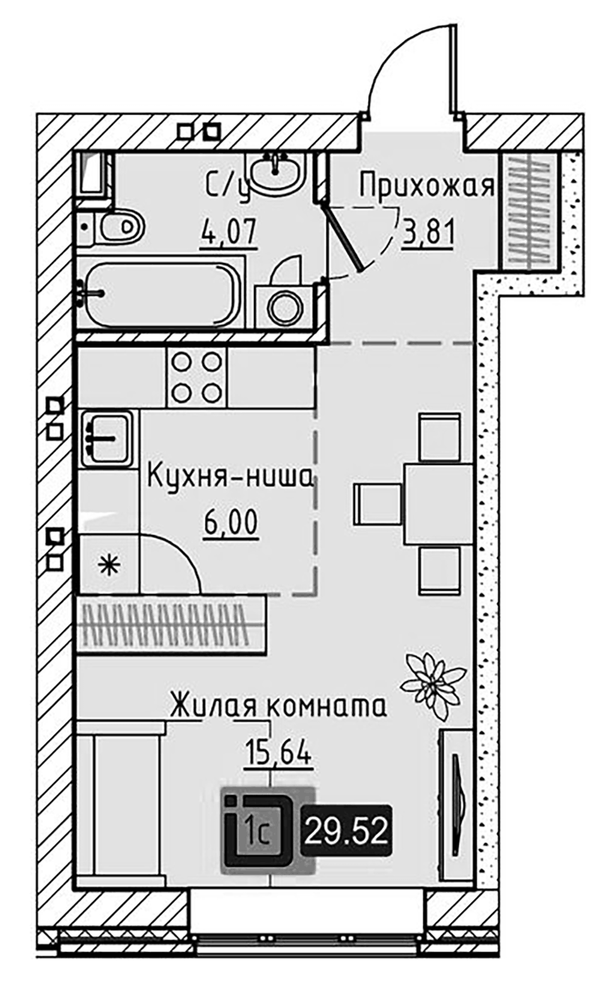 Планировка Студия, 29,52 м² в ЖК Брик Хаус