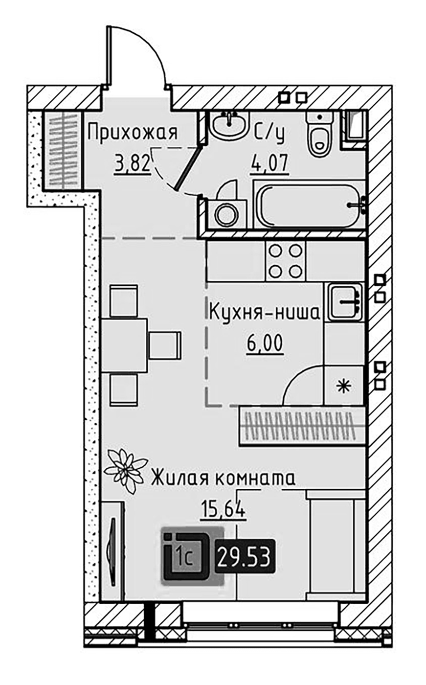 Планировка Студия, 29,53 м² в ЖК Брик Хаус