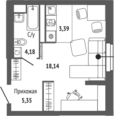 Планировка Студия, 30,94 м² в ЖК Центральный