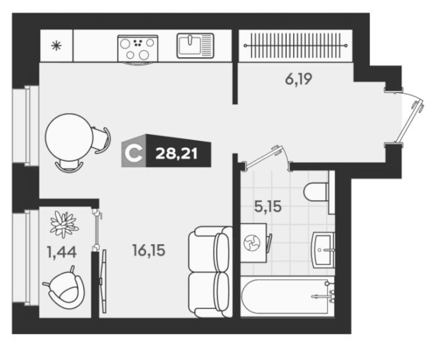 Планировка Студия, 28.21 м² в ЖК ЖК Clever Park