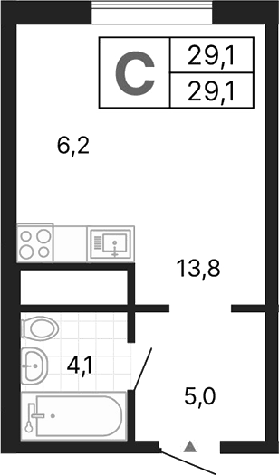 Планировка Студия, 29,1 м² в ЖК ДА на Амундсена