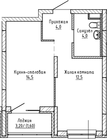 Планировка 1-к, 36,6 м² в ЖК Да на Амундсена