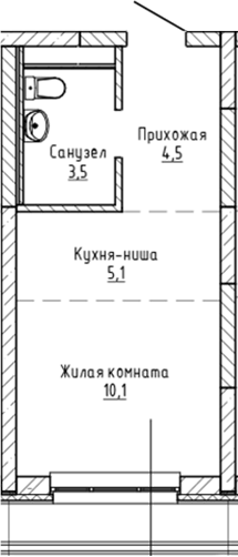 Планировка Студия, 23,2 м² в ЖК Да на Амундсена