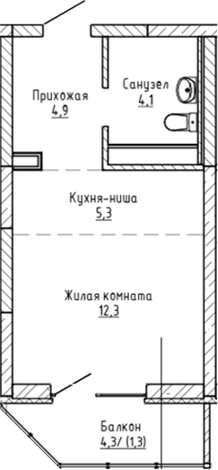 Планировка Студия, 27,9 м² в ЖК Да на Амундсена