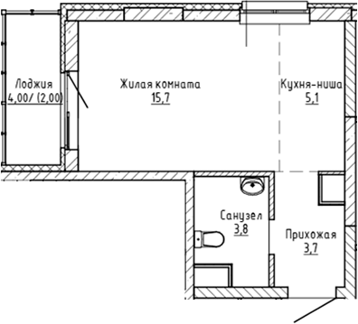 Планировка Студия, 30,3 м² в ЖК Да на Амундсена