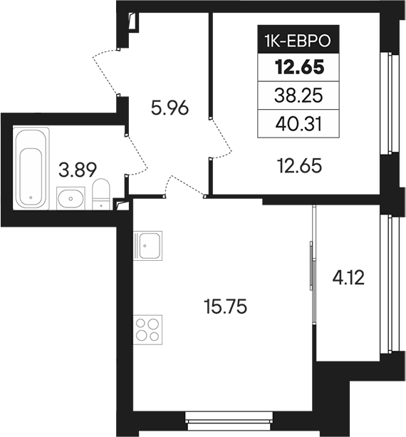 Планировка 2Е-к.кв, 40,31 м² в ЖК Динамика