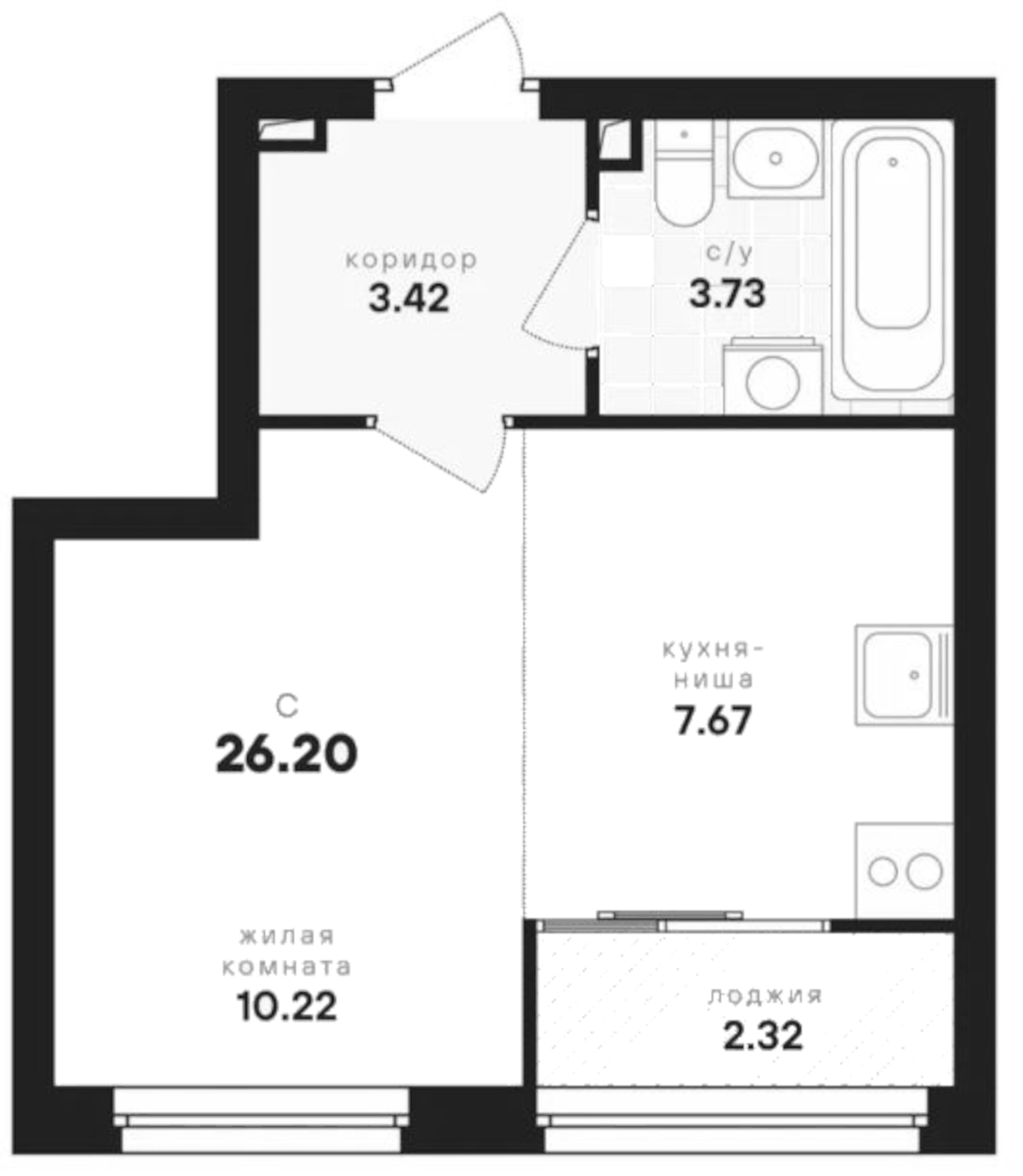 Планировка Планировка Студия 26,2 м² в ЖК Динамика в Екатеринбурге в ЖК Динамика