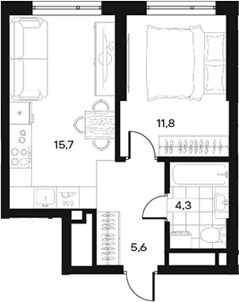 Планировка 1-к, 37,4 м² в ЖК Дизайн-квартал АРТ