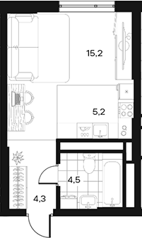 Планировка Студия, 29,2 м² в ЖК Дизайн-квартал АРТ