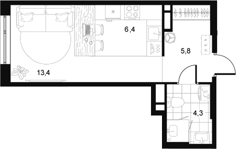 Планировка Студия, 29,9 м² в ЖК Дизайн-квартал АРТ