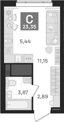 Планировка Студия, 23,35 м² в ЖК Дом Культурный