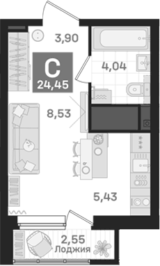 Планировка Студия, 24,45 м² в ЖК Дом Культурный