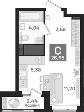 Планировка Студия, 25,43 м² в ЖК Дом Культурный