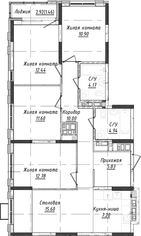 Планировка 4-к, 98,38 м² в ЖК Дом Милый дом