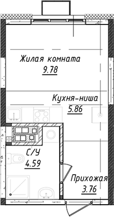 Планировка Студия, 23,99 м² в ЖК Дом Милый дом