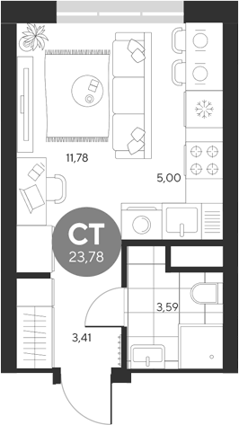 Планировка Студия, 23,78 м² в ЖК Эхо леса