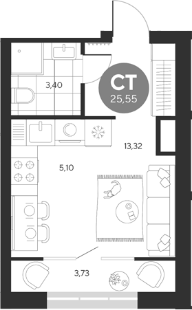 Планировка Студия, 25,55 м² в ЖК Эхо леса