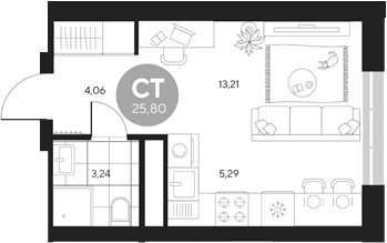 Планировка Студия, 25,8 м² в ЖК Эхо леса