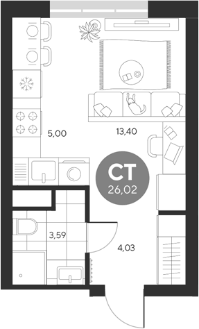 Планировка Студия, 26,02 м² в ЖК Эхо леса