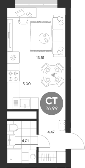 Планировка Студия, 26,99 м² в ЖК Эхо леса