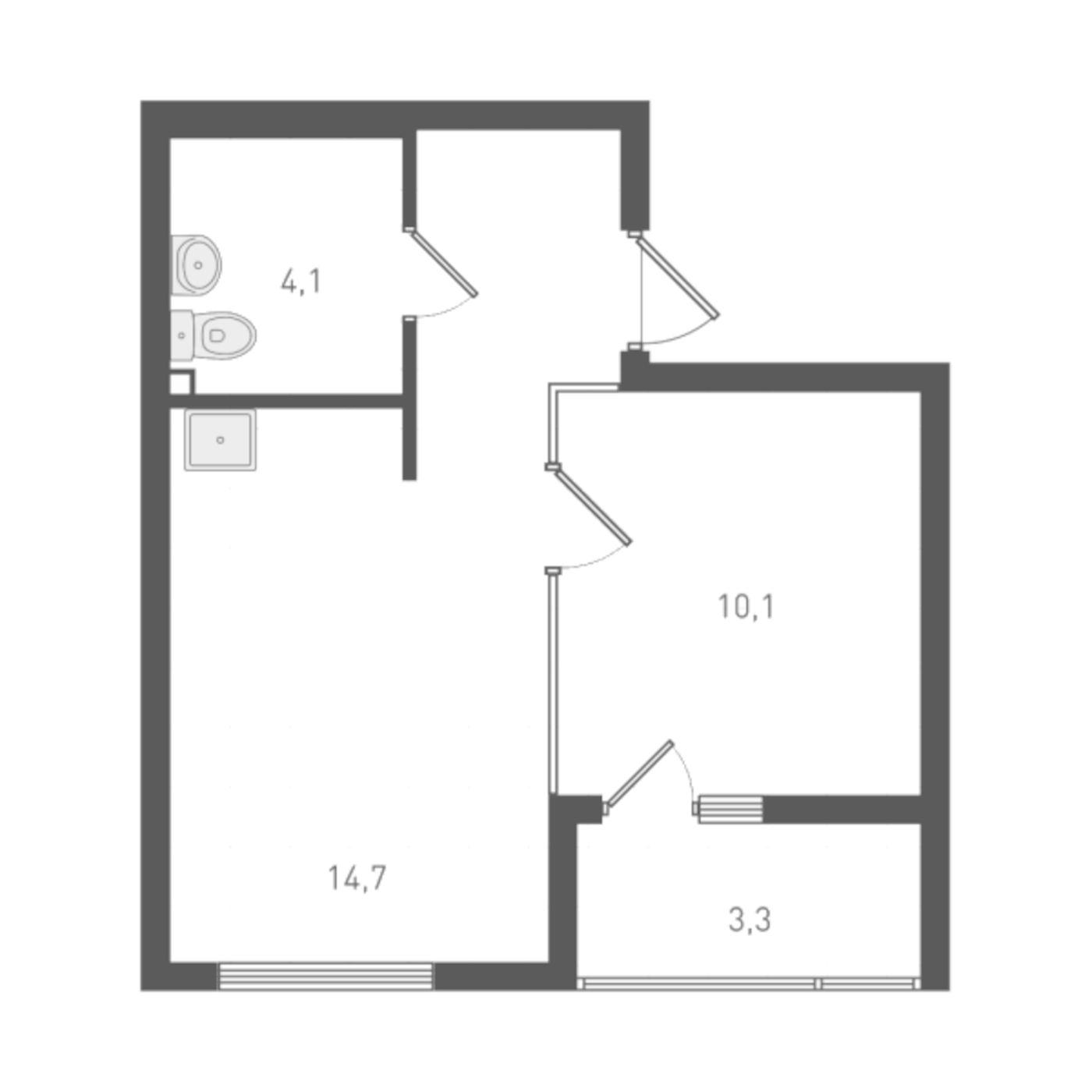 Планировка 1-к.кв, 33,9 м² в ЖК Екатерининский парк