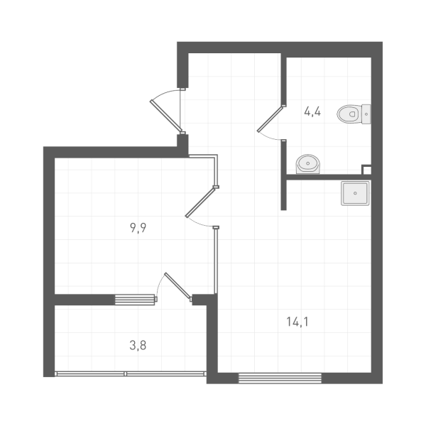 Планировка 1-к.кв, 34,6 м² в ЖК Екатерининский парк