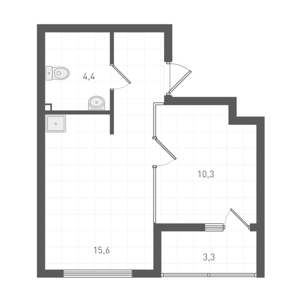 Планировка 1-к.кв, 35,1 м² в ЖК Екатерининский парк