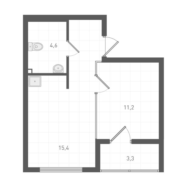 Планировка 1-к.кв, 36,1 м² в ЖК Екатерининский парк