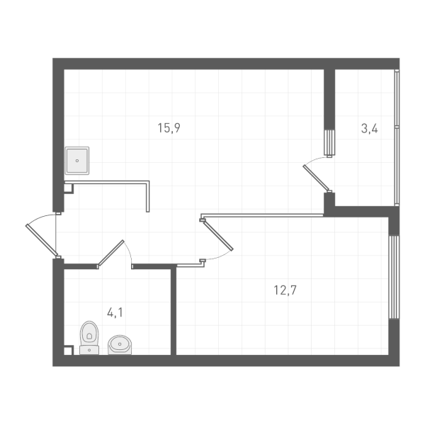 Планировка 1-к.кв, 38,7 м² в ЖК Екатерининский парк