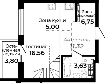 Планировка Студия, 45,16 м² в ЖК Есенин