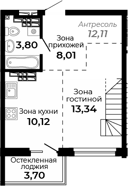 Планировка Студия, 49,25 м² в ЖК Есенин