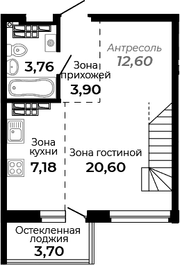 Планировка Студия, 49,89 м² в ЖК Есенин