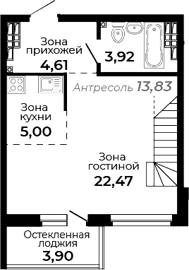 Планировка Студия, 51,78 м² в ЖК Есенин