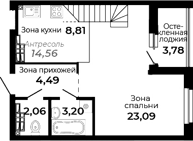 Планировка Студия, 58,1 м² в ЖК Есенин