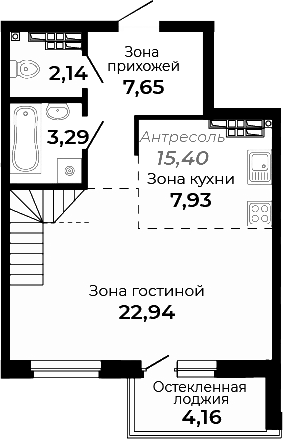 Планировка Студия, 61,42 м² в ЖК Есенин