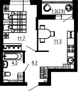 Планировка Планировка 1-к.кв 31,9 м² в ЖК Эстель в Екатеринбурге в ЖК Эстель