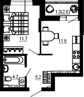 Планировка 1-к.кв, 32,2 м² в ЖК Эстель