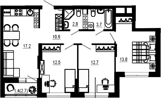 Планировка Планировка 3-к.кв 71,9 м² в ЖК Эстель в Екатеринбурге в ЖК Эстель