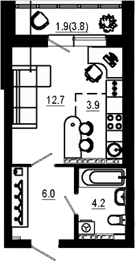 Планировка Студия, 26,4 м² в ЖК Эстель