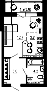 Планировка Студия, 26 м² в ЖК Эстель