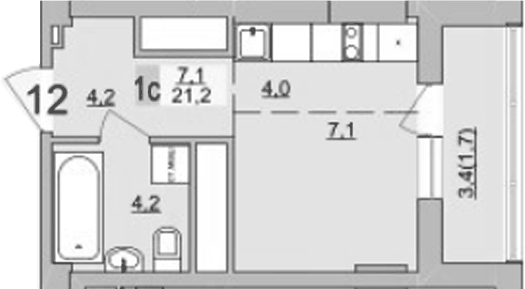 Планировка Студия, 21,2 м² в ЖК Философия идеалистов