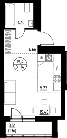 Планировка Студия, 31,14 м² в ЖК Философия идеалистов