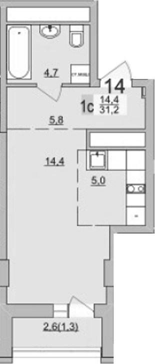 Планировка Студия, 31,2 м² в ЖК Философия идеалистов