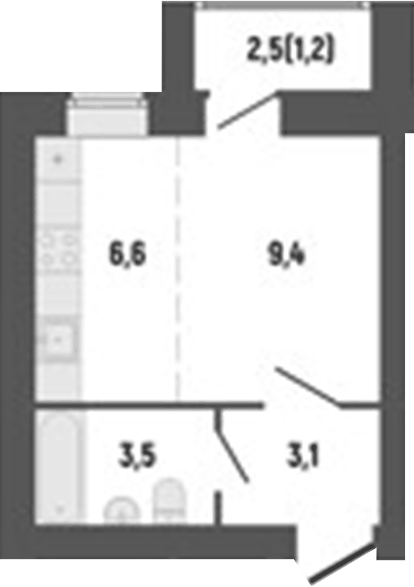 Планировка Студия, 24,1 м² в ЖК Философия Идеалистов на Первомайском