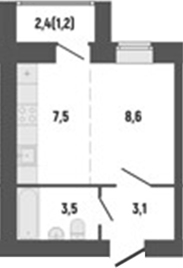 Планировка Студия, 24,22 м² в ЖК Философия Идеалистов на Первомайском