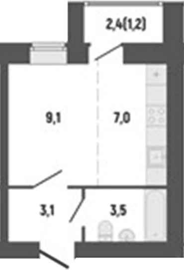 Планировка Студия, 24,23 м² в ЖК Философия Идеалистов на Первомайском